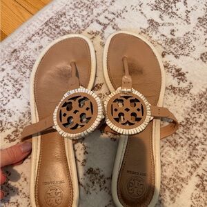 Tory Burch Brown and White Sandals